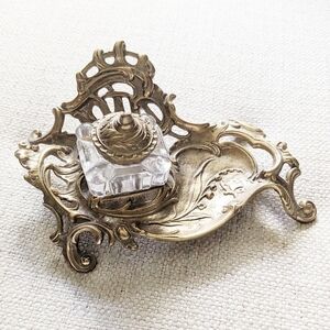Vtg Handmade Brass Art Nouveau Victorian Inkwell Lenwile Ardalt Art Ware Taiwan